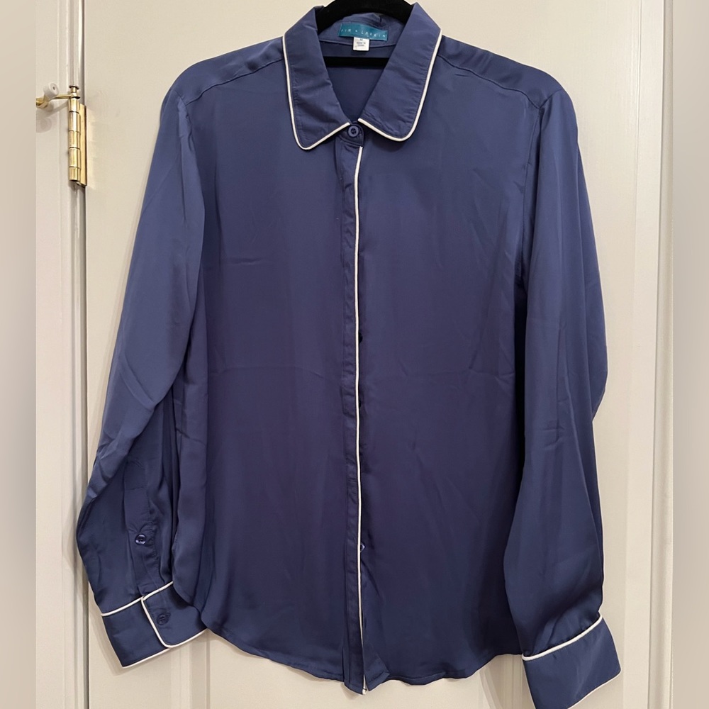 Pim + Larkin Blue Button Down Shirt with Piping